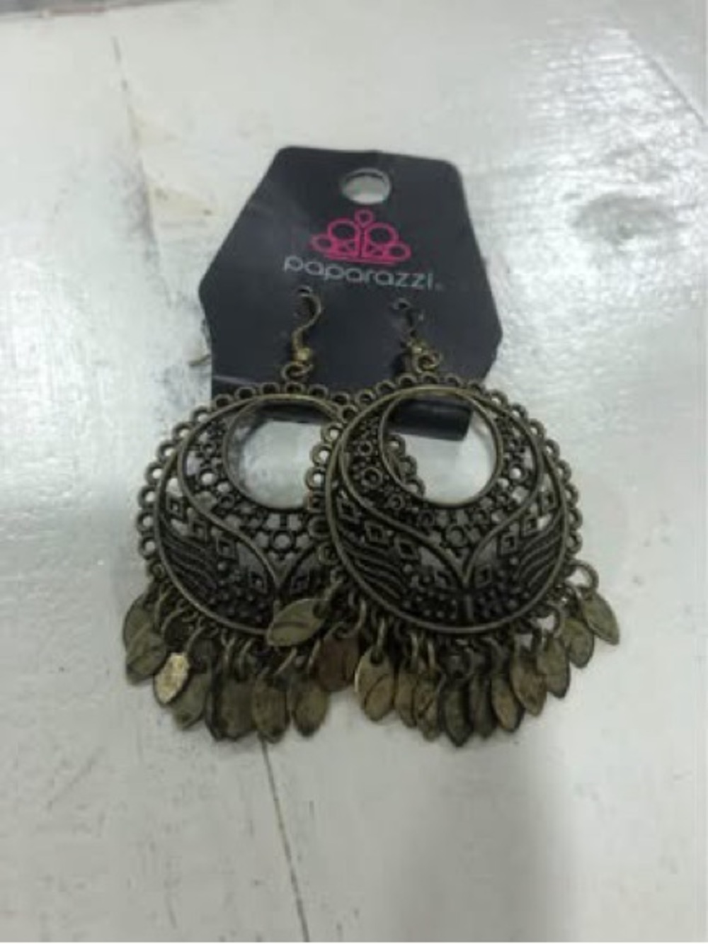 paparazzi Antique Gold Filigree Hoop Earrings with Leaf Fringe